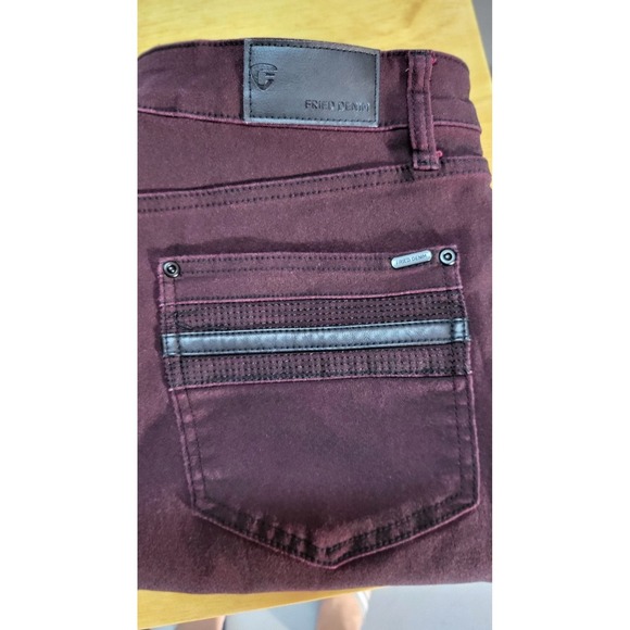 Y2K Fried Demin Streetwear Stretch Slim Colored Denim Jeans Burgundy Size 36 - Picture 4 of 10